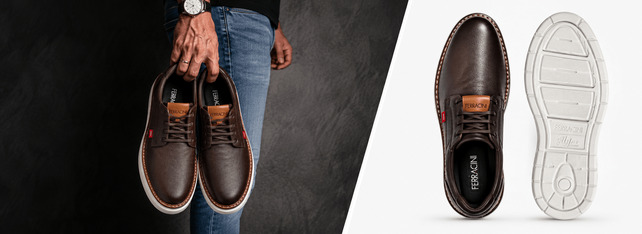 Ferracini zapato casual de cuero hombre, full café 4565 696I hecho en Brasil