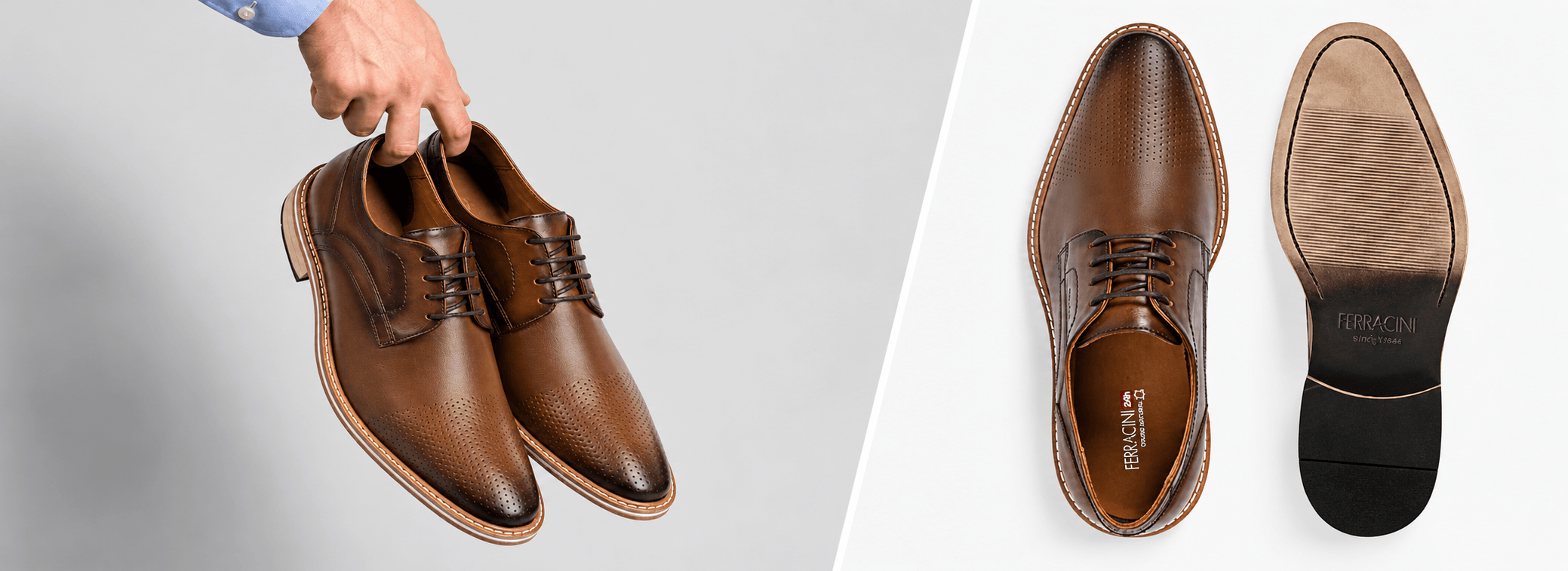 Ferracini zapato de vestir de cuero para hombre, Open 6363-2621 hecho en Brasil